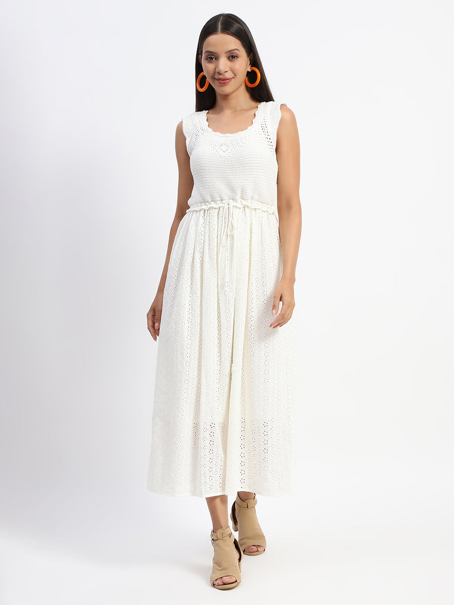 Madame Crochet Tie Wiast Beige Maxi Dress