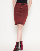 Madame Acid Wash Cotton Blend Red Denim Skirt