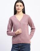 Madame V Neck Buttoned Onion Pink Cardigan