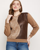 Madame Brown Fleece And Faux Leather Colourblocked Sweatshirt