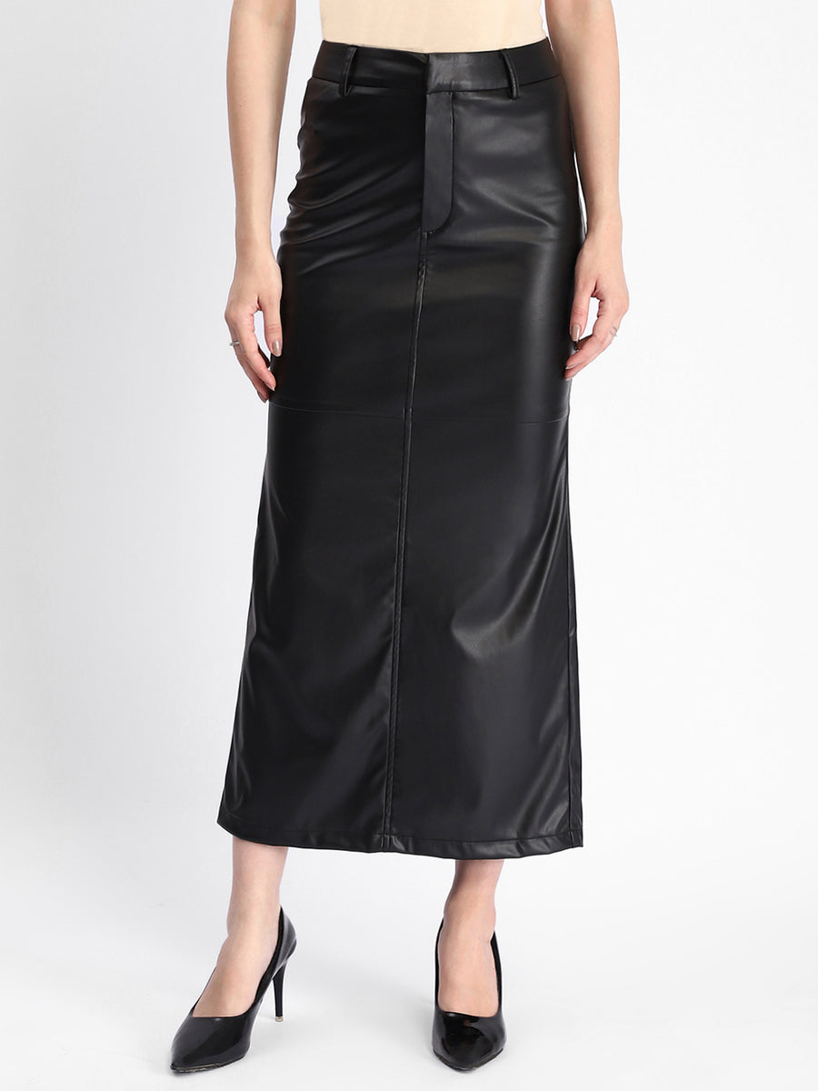 Madame Black Faux Leather Mermaid Skirt