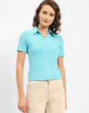 Madame Turquoise Blue Polo Neckline Top