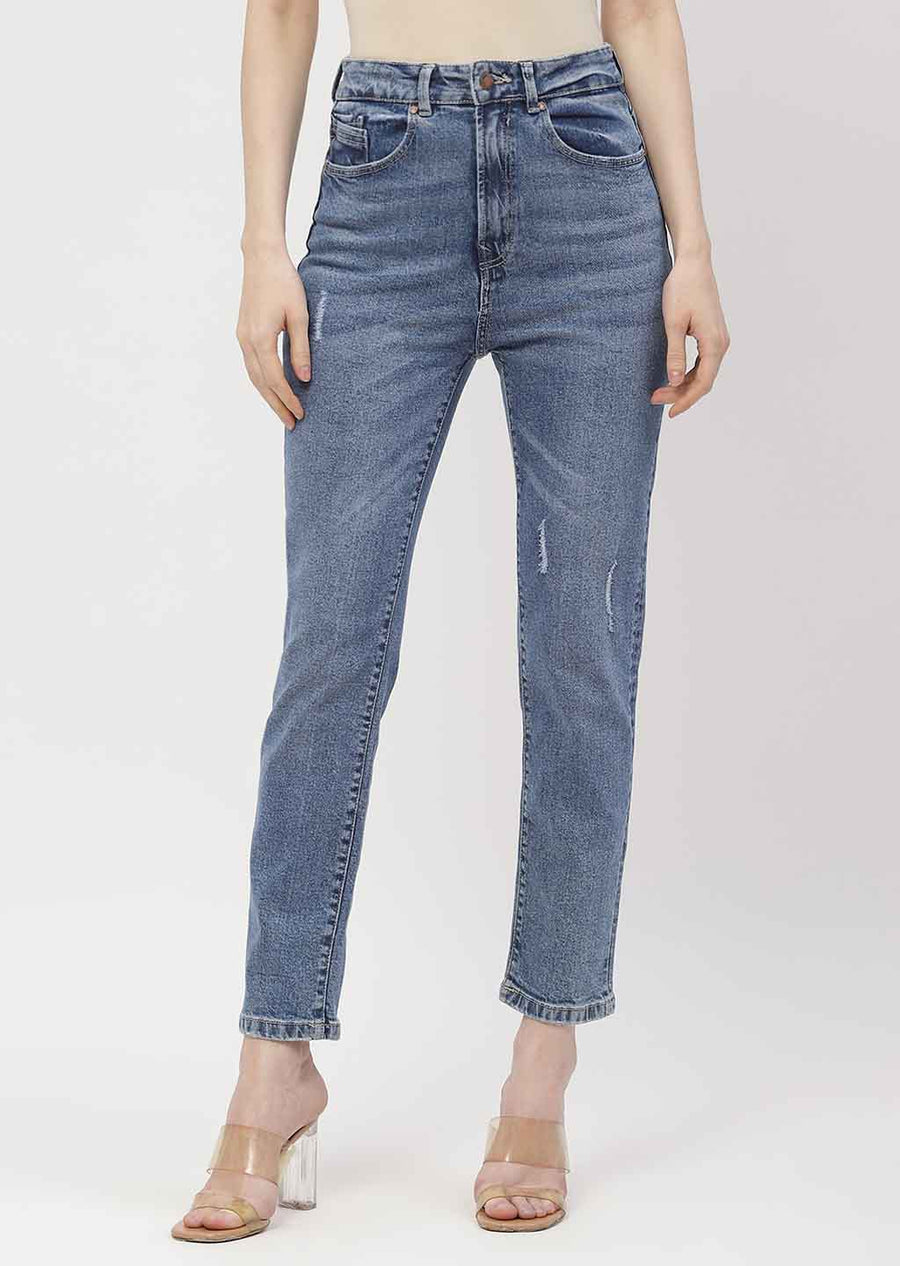 Madame Light Distressed Mid Blue Slim Fit Jeans