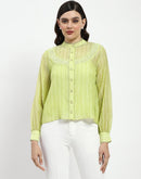 Madame Bridgerton Embroidered Lacework Green Tencel Shirt