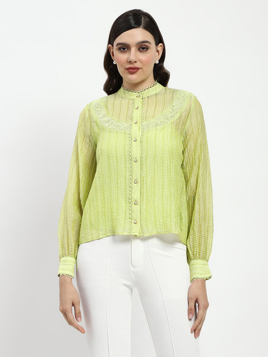 Madame Bridgerton Embroidered Lacework Green Tencel Shirt