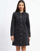 Madame Collared Jacket Style Black Denim Dress