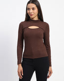 Madame Chest Cutout Ribbed High Neck Top