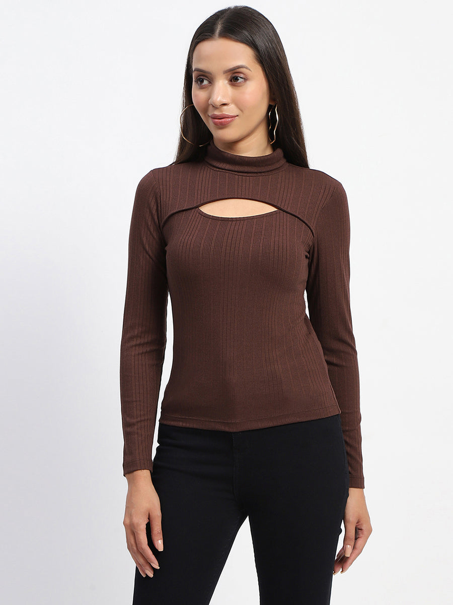 Madame Chest Cutout Ribbed High Neck Top