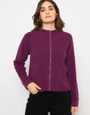 Madame Self Design Zipped Purple Sweater