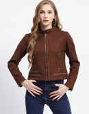 Madame Brown Faux Suede Biker Jacket