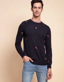 Camla Barcelona Embroidered Crew Neck Navy Sweater