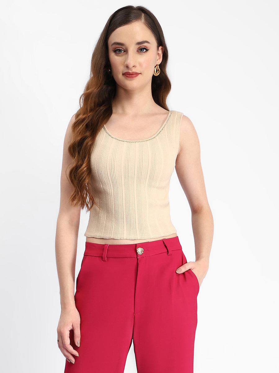 Madame Beige Sleeveless Knit Top