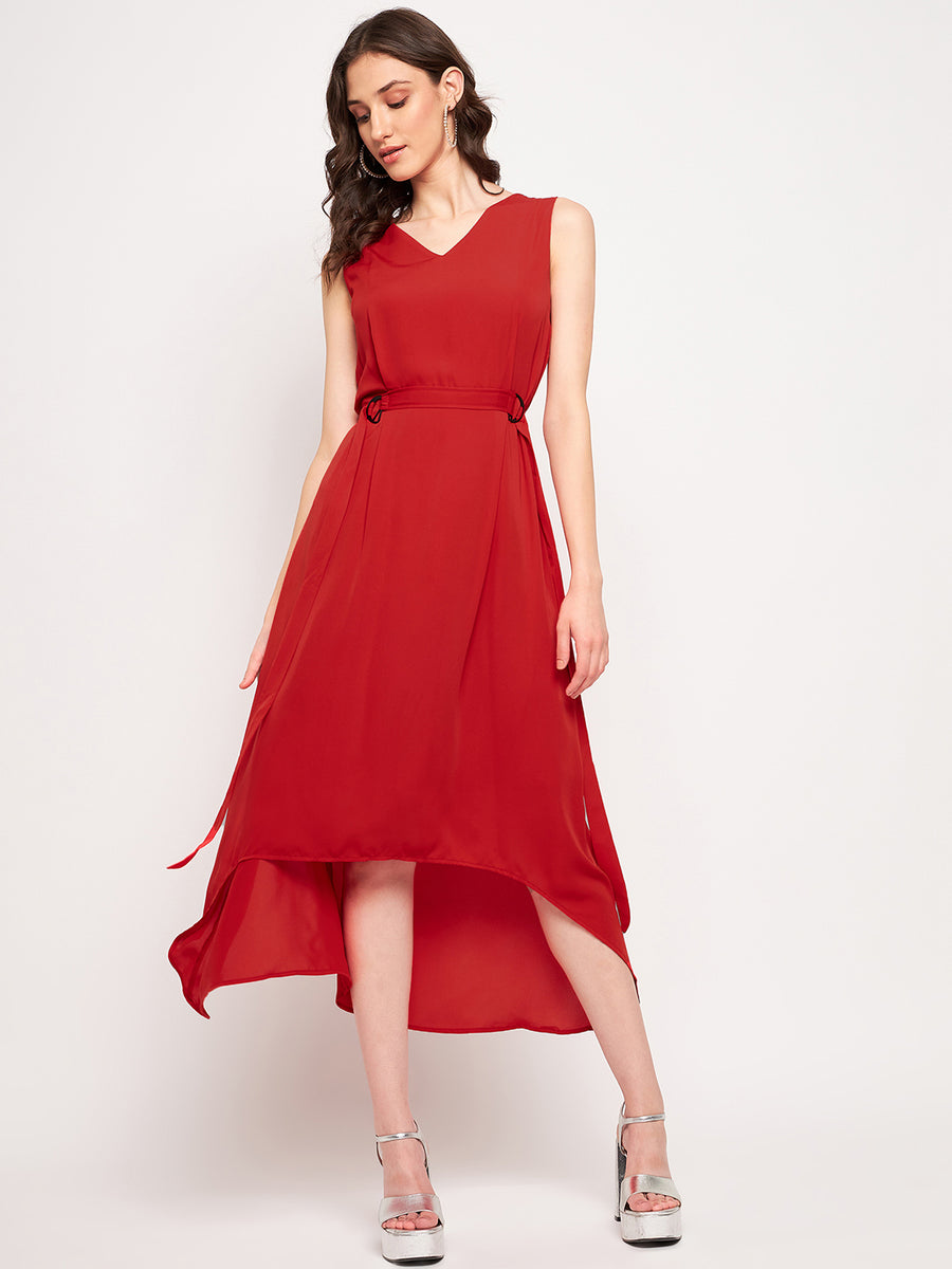 V Neck Red Cocktail Dress – Street Style Stalk