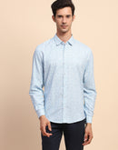 Camla Barcelona Print Blue Button Down Cotton Shirt