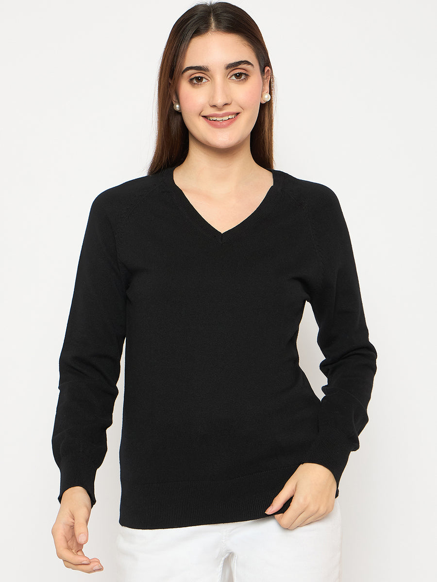 Madame V Neck Skinny Fit Black Sweater