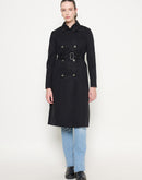 Madame Double Breasted Buckled Belt Black Trench Coat