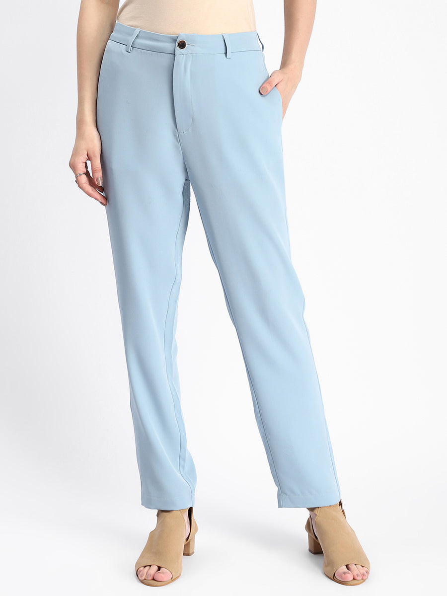 Madame Sky Blue Tapered Fit Trousers