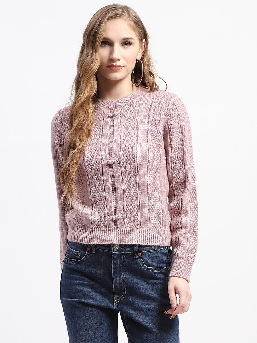 Madame Rib Neck Mauve Knitted Sweater