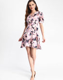 Madame Floral Print Puff Sleeve Mauve Mini Rayon Blend Dress