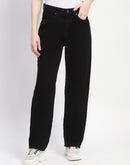 Madame Straight Fit Frayed Hem Solid Black Denim