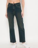 Madame Green Tinted Stone Wash Cotton Blend Denim Jeans