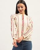 Madame Embroidery Printed Cotton Beige Top