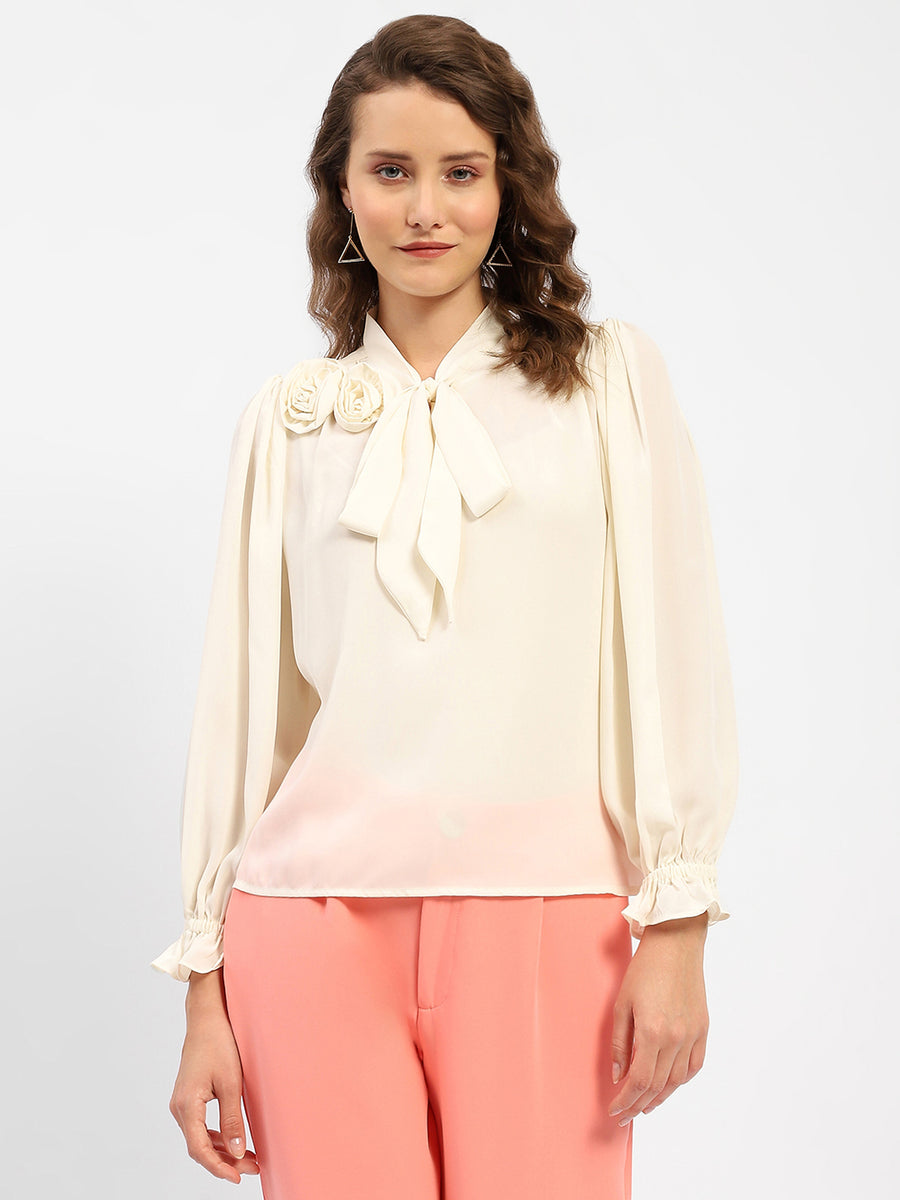 Madame Applique Adorned Off-White Shirt