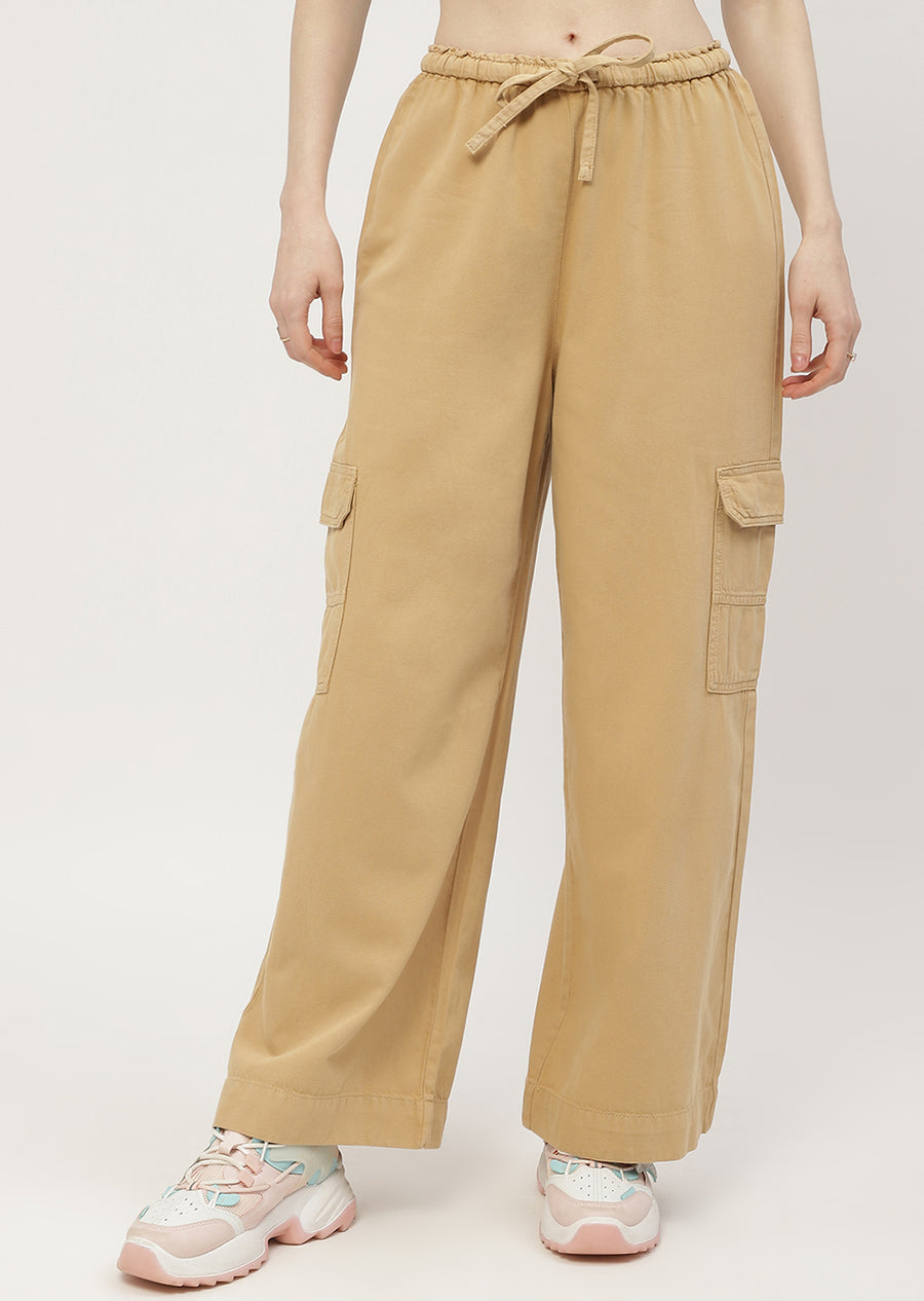 Madame Solid Yellow Cargo Jeans