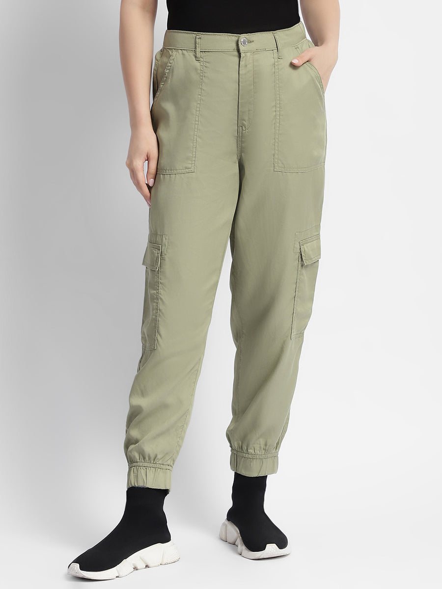 Madame Tapered Fit Olive Green Mid Rise Cargo Joggers