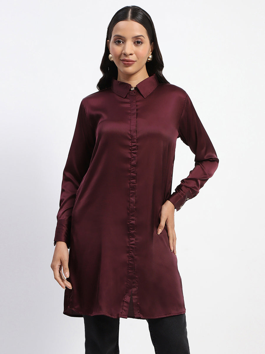 Madame Button Down Long Wine Shirt