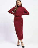 Madame Shanaya Kapoor Red Shimmery Turtleneck Top and Skirt Co-ord Set