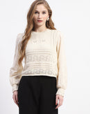 Madame Crochet Knit Beige Cotton Top