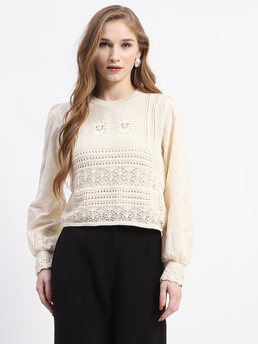 Madame Crochet Knit Beige Cotton Top