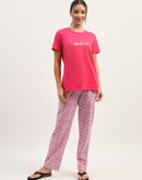 mSECRET Typographic Print Pink Top with Printed Pyjama