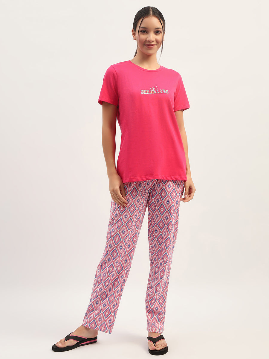 mSECRET Typographic Print Pink Top with Printed Pyjama