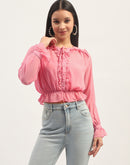 Madame Pink Ruffle Detailing Peplum Top