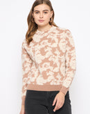 Madame Printed Crew Neck Beige Sweater