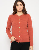 Madame Cable Knit Round Neck Rust Red Cardigan