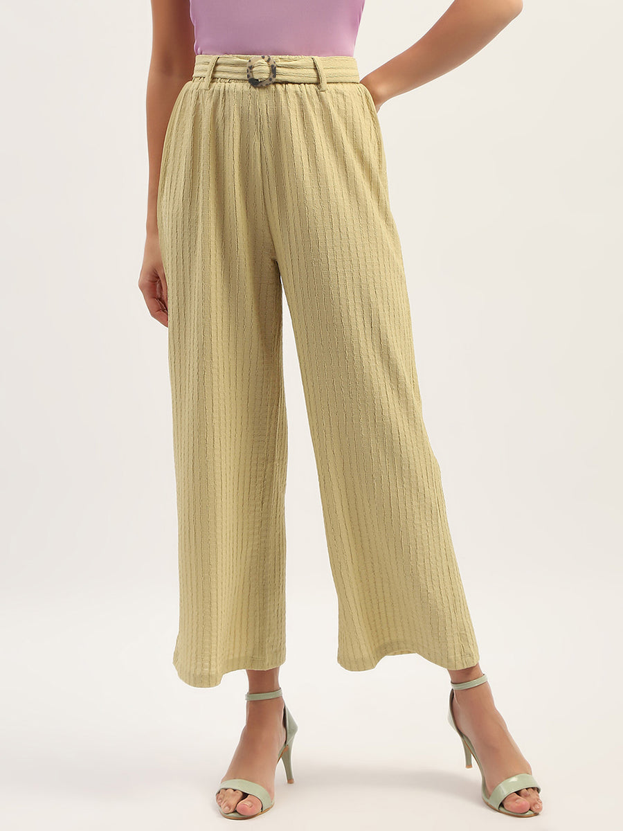 Madame Waist Belted Tapered Fit Dusty Green Trousers