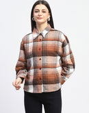 Madame Plaid Pattern Collared Brown Shacket