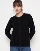 Madame Self Design Crew Neck Black Cardigan