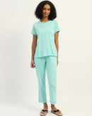 mSECRET Printed Aqua Cotton Blend Nightsuit Set