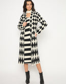 Madame Zebra Striped Dress with Geometric Print Black Ensemble