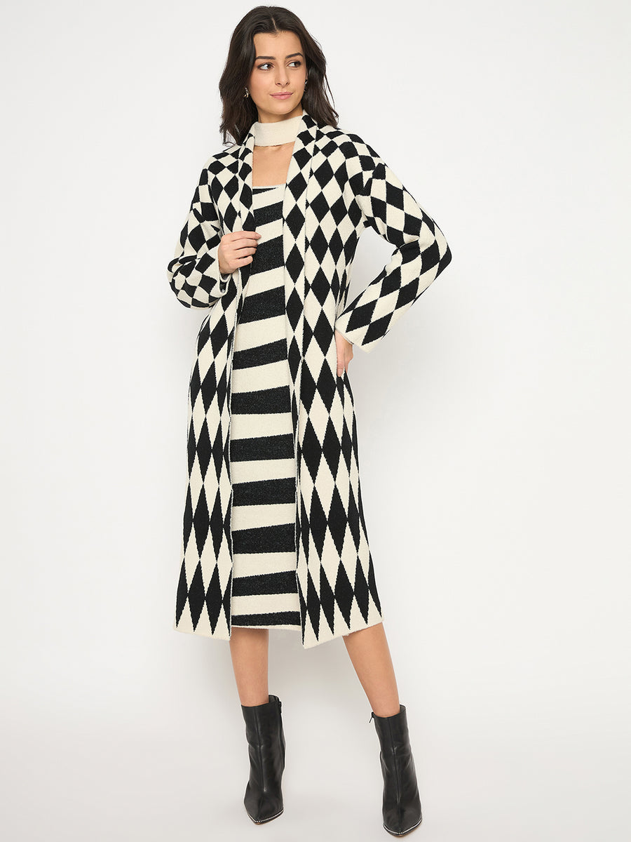 Madame Zebra Striped Dress with Geometric Print Black Ensemble