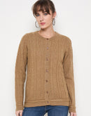 Madame Solid Camel Cable Knit Cardigan