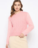 Madame Cable Knit Solid Peach Sweater