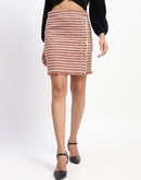 Madame Textured Embellished Button Mini Beige Skirt