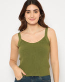 Madame Sleeveless Solid Olive Sweater