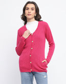 Madame Full Sleeve Button Down Pink Cardigan