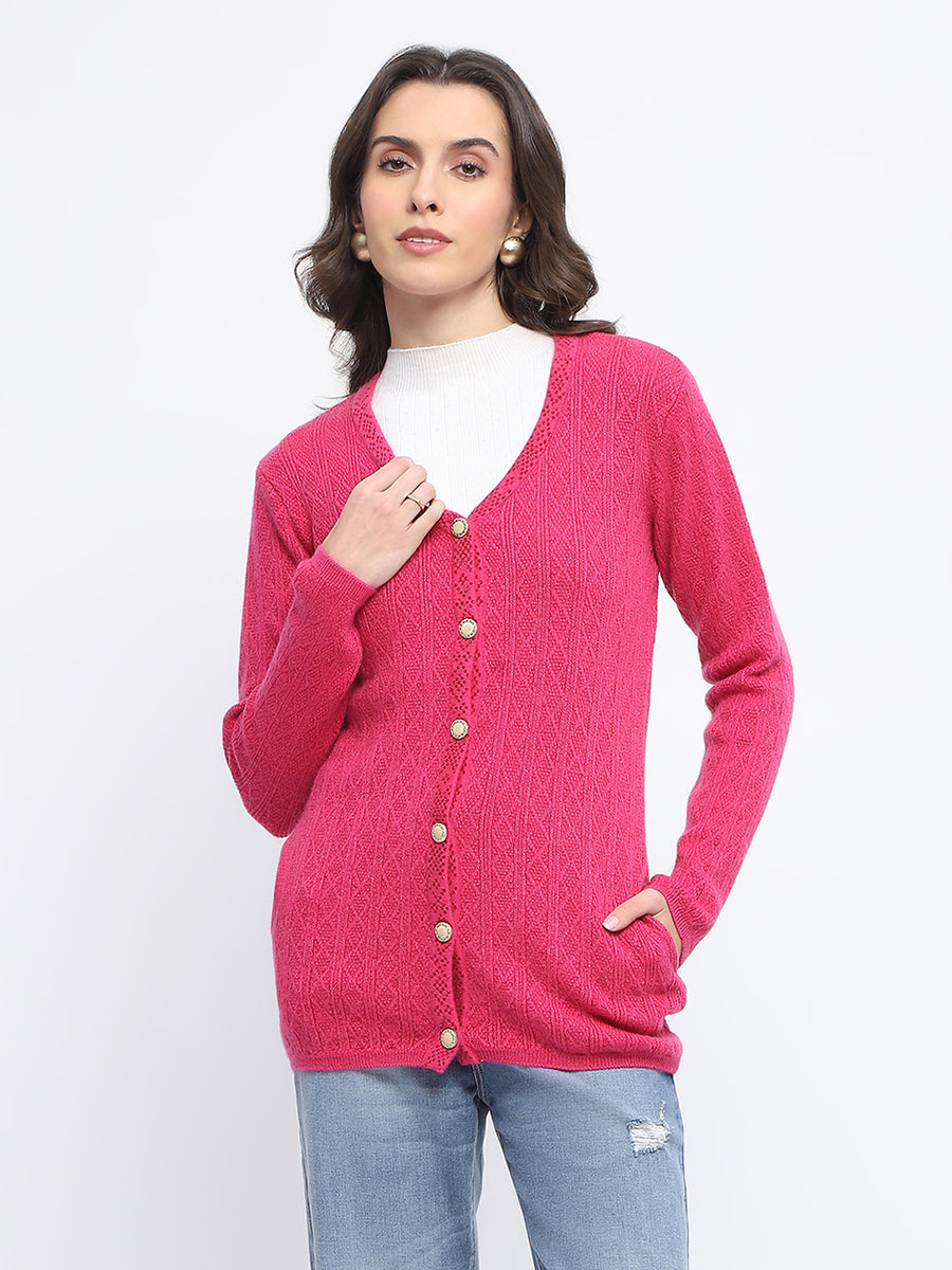 Madame Full Sleeve Button Down Pink Cardigan